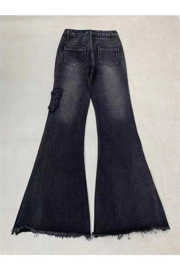 Dark Butterfly Flare Jeans - Y2K Aesthetic Grunge Style for Trendsetters