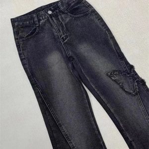 Dark Butterfly Flare Jeans - Y2K Aesthetic Grunge Style for Trendsetters