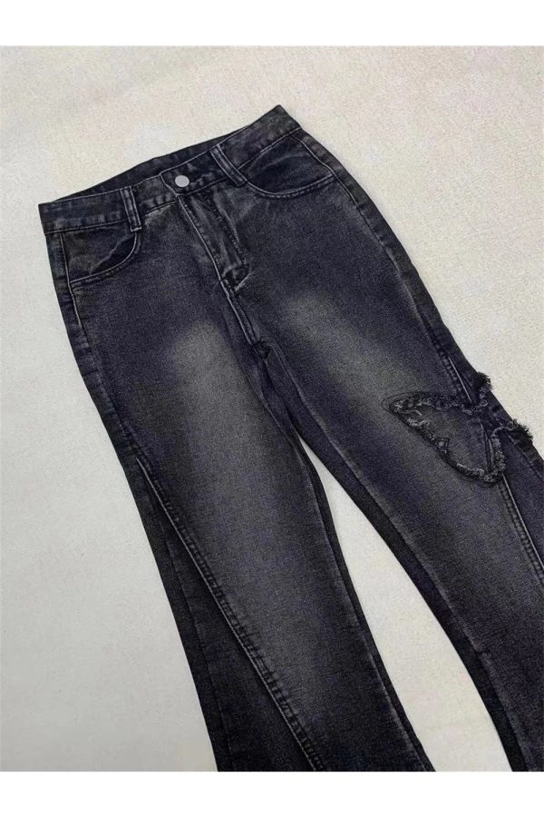 Dark Butterfly Flare Jeans - Y2K Aesthetic Grunge Style for Trendsetters