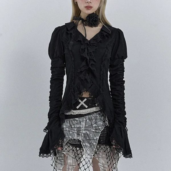 Dark Romance Blouse - Y2K Aesthetic Top for Grunge and Coquette Styles