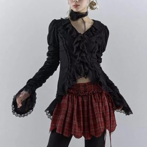 Dark Romance Blouse - Y2K Aesthetic Top for Grunge and Coquette Styles