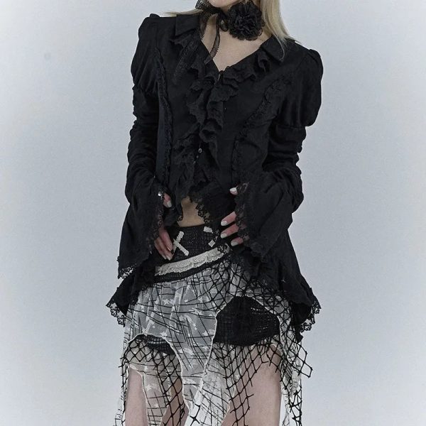 Dark Romance Blouse - Y2K Aesthetic Top for Grunge and Coquette Styles