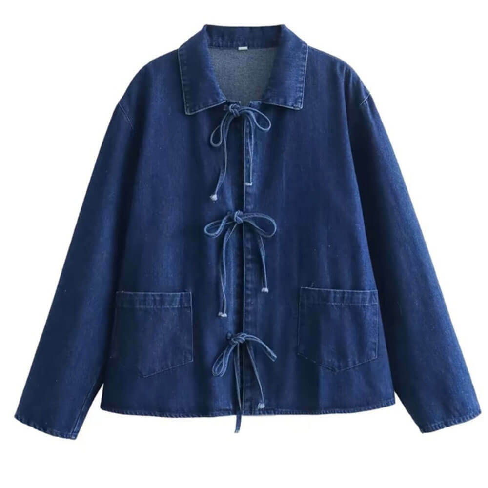 Denim Bow-Closure Shirt: Y2K Fashion Essential for Aesthetic Outfits