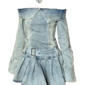 Denim Dream Off-Shoulder Mini Dress - Y2K Aesthetic Cute Outfit