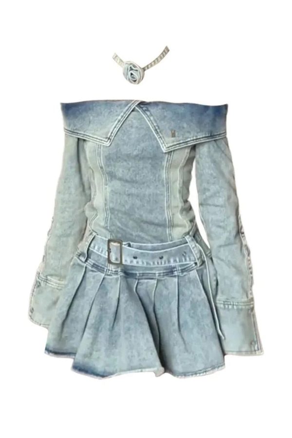 Denim Dream Off-Shoulder Mini Dress - Y2K Aesthetic Cute Outfit