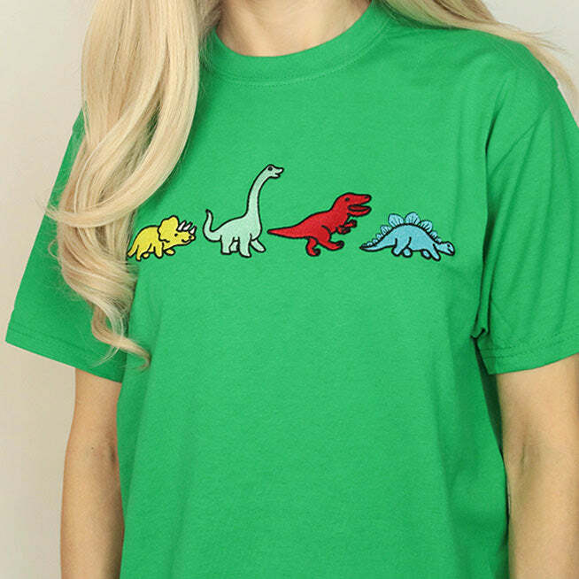 Dinosaur Family T-Shirt in Size M - Y2K Aesthetic Cute Top for Fun Vibes