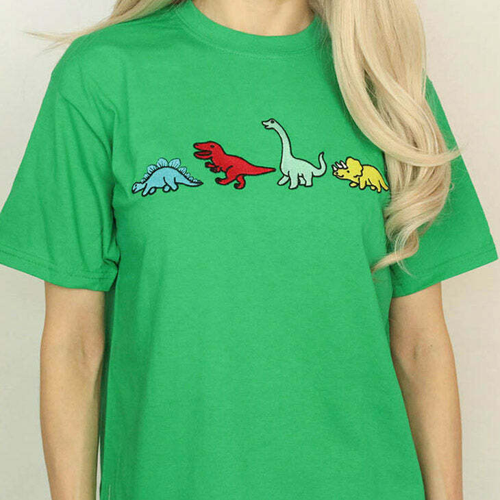 Dinosaur Family T-Shirt in Size M - Y2K Aesthetic Cute Top for Fun Vibes