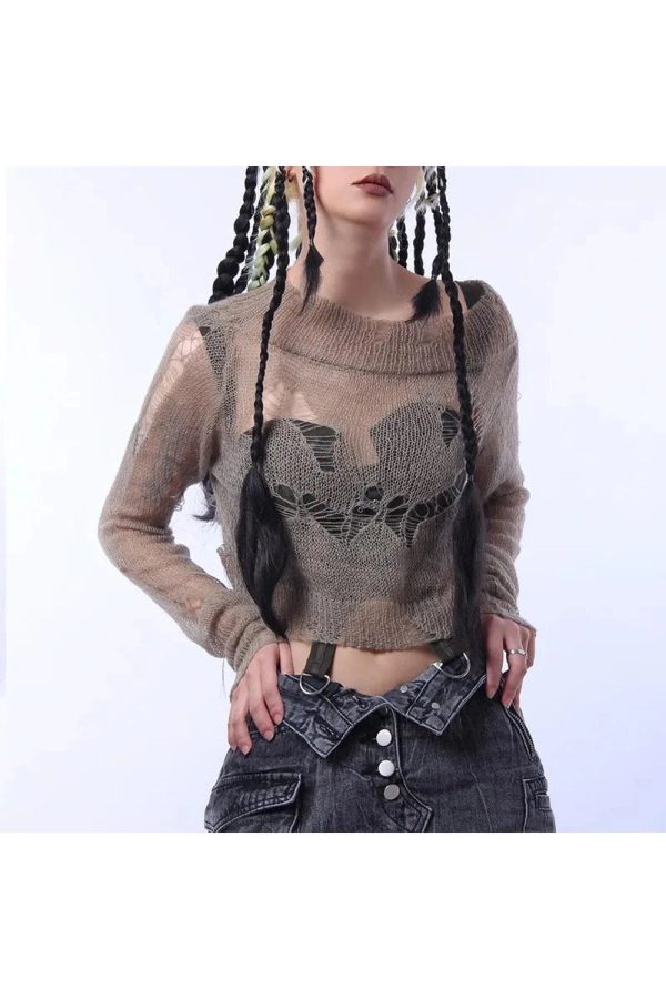 Distressed Drift Knit Sweater - Y2K Aesthetic Cozy Fall Essential