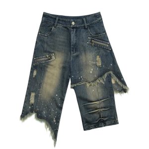 Distressed Grunge Bermuda Shorts for Y2K Aesthetic and Coquette Style