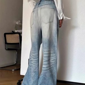 Distressed Light-Wash Wide-Leg Jeans for Y2K Aesthetic Outfits