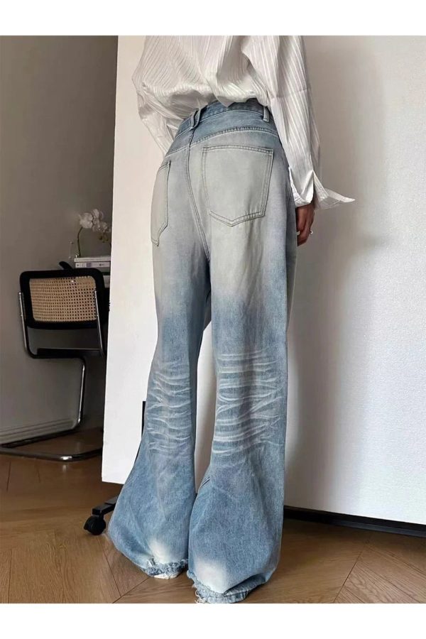 Distressed Light-Wash Wide-Leg Jeans for Y2K Aesthetic Outfits