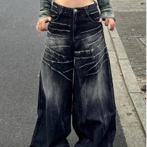 Distressed Marble Wash Wide-Leg Jeans for Y2K and Grunge Aesthetic