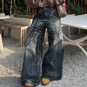 Distressed Marble Wash Wide-Leg Jeans for Y2K and Grunge Aesthetic