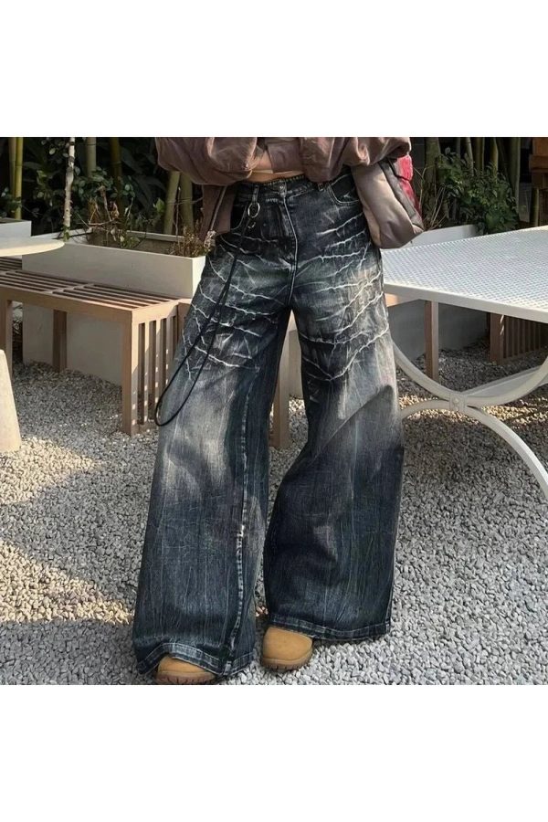 Distressed Marble Wash Wide-Leg Jeans for Y2K and Grunge Aesthetic