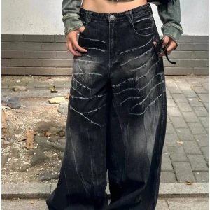 Distressed Marble Wash Wide-Leg Jeans for Y2K and Grunge Aesthetic