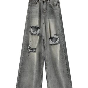 Distressed Oversized Baggy Jeans for Y2K Aesthetic and Grunge Style