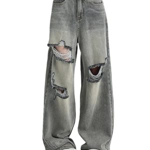 Distressed Oversized Baggy Jeans for Y2K Aesthetic and Grunge Style