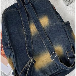 Distressed Vintage Denim Backpack for Y2K Aesthetic and Grunge Style