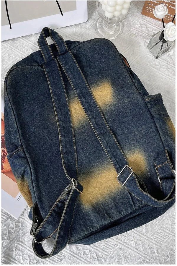 Distressed Vintage Denim Backpack for Y2K Aesthetic and Grunge Style