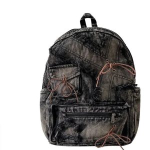 Distressed Vintage Denim Backpack for Y2K Aesthetic and Grunge Style