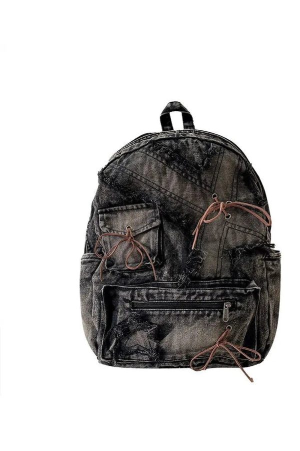 Distressed Vintage Denim Backpack for Y2K Aesthetic and Grunge Style