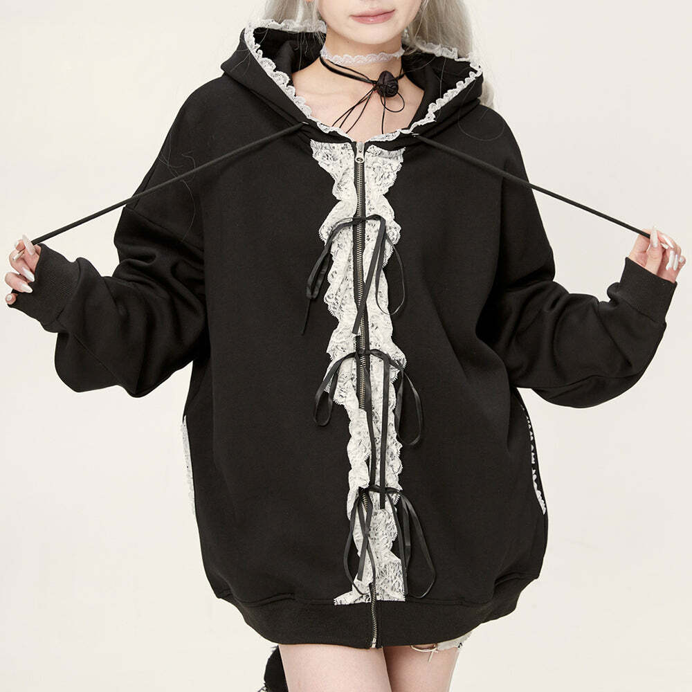 Divine Feminine Coquette Ruffle Hoodie - Y2K Aesthetic Cute Top