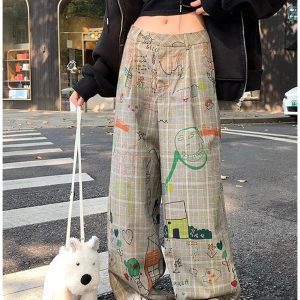 Doodle Dreams Y2K Plaid Pants for Coquette and Grunge Aesthetic Styles