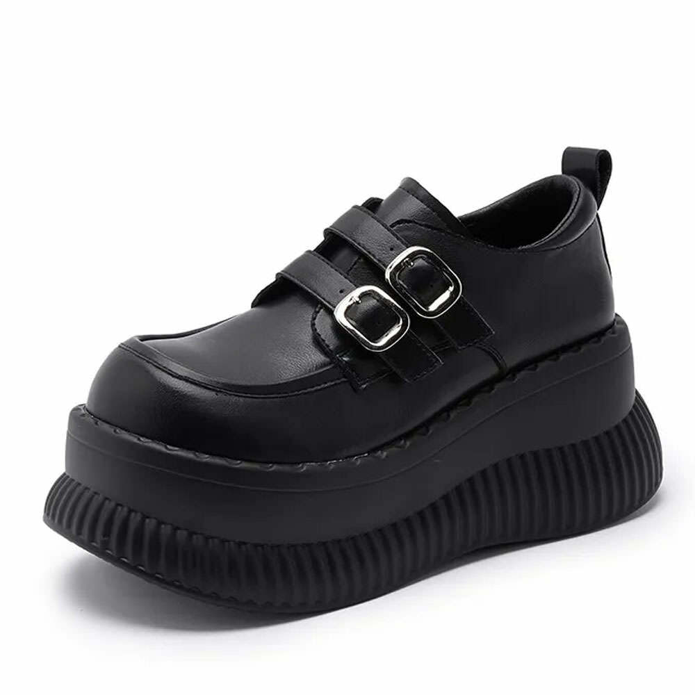 Double Buckle Space Platform Shoes for Y2K Aesthetic and Grunge Style