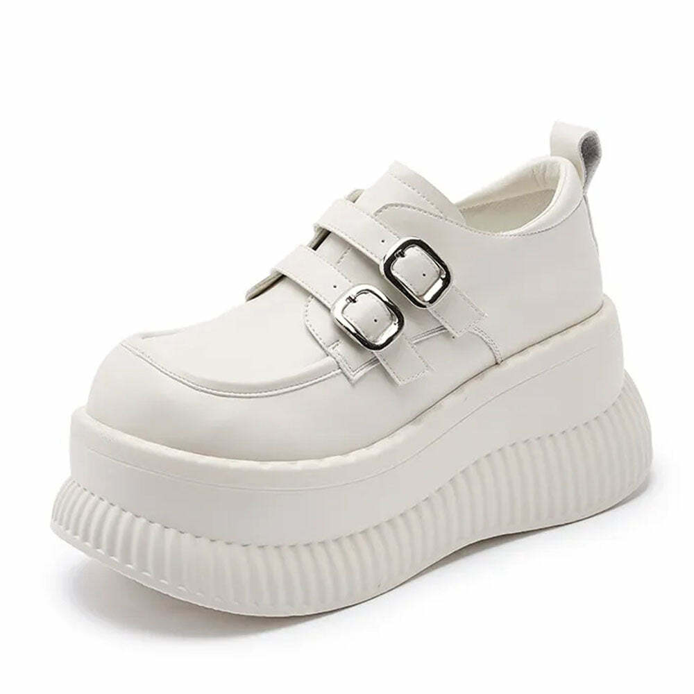 Double Buckle Space Platform Shoes for Y2K Aesthetic and Grunge Style