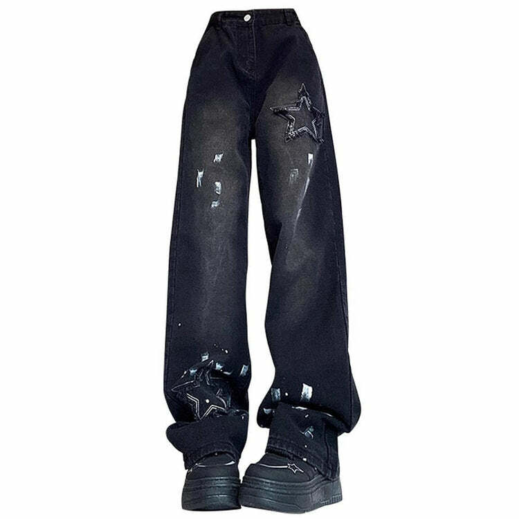 Downtown Girl Y2K Black Star Jeans for Grunge and Coquette Aesthetic