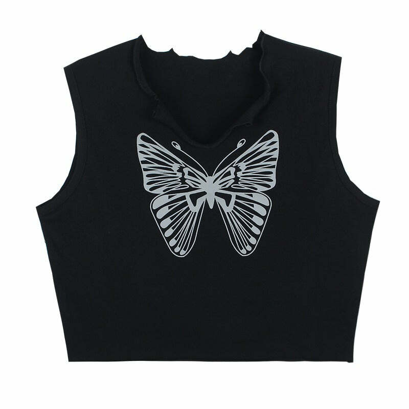 Downtown Girl Y2K Butterfly Crop Tee for Aesthetic Outfits