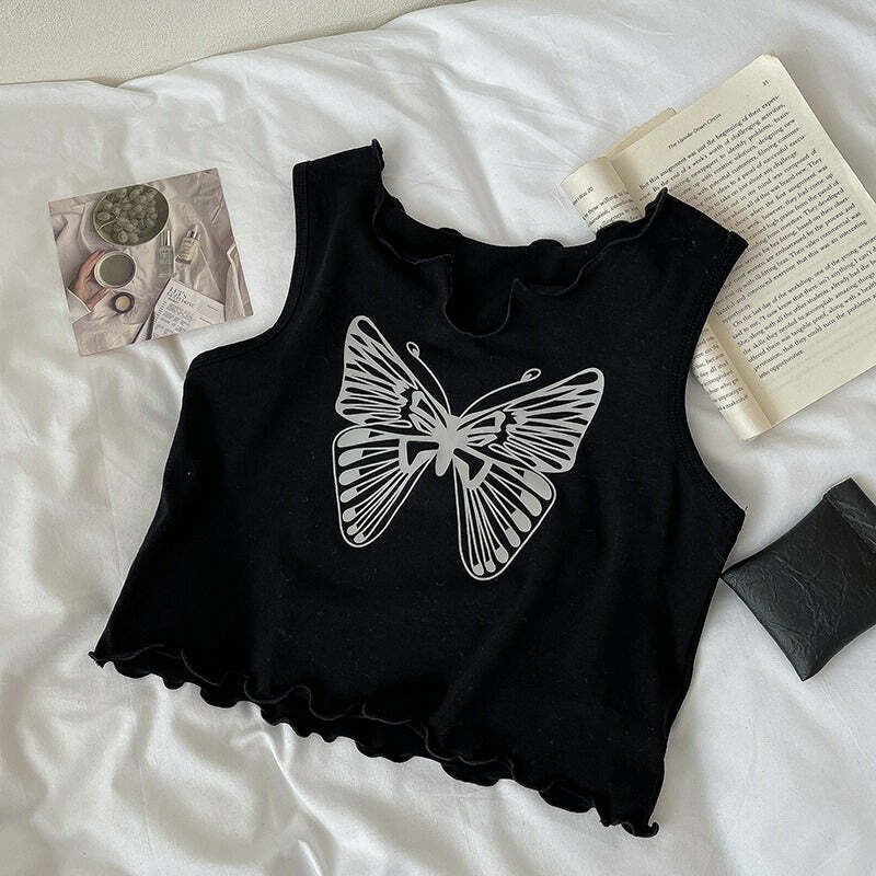 Downtown Girl Y2K Butterfly Crop Tee for Aesthetic Outfits