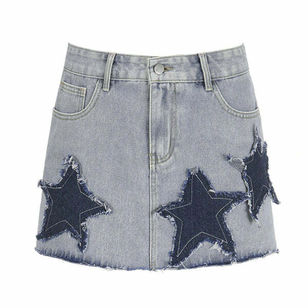 Downtown Girl Y2K Star Denim Skirt for Trendy Aesthetic Outfits