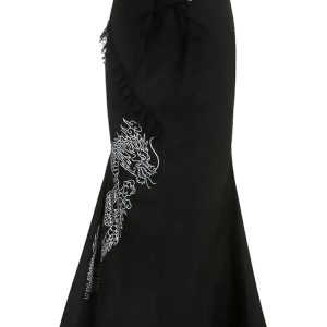 Dragon Embroidered Y2K Gothic Maxi Skirt for Grunge Aesthetic Lovers