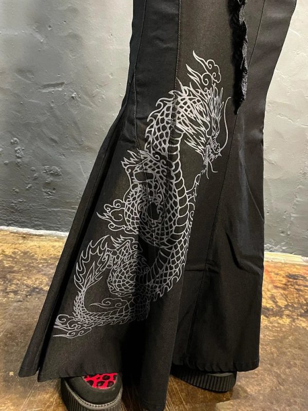 Dragon Embroidered Y2K Gothic Maxi Skirt for Grunge Aesthetic Lovers