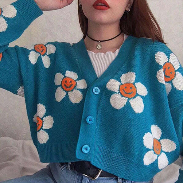 Dreams Of Daisies Y2K Cardigan - Cute Pastel Goth Aesthetic Sweater