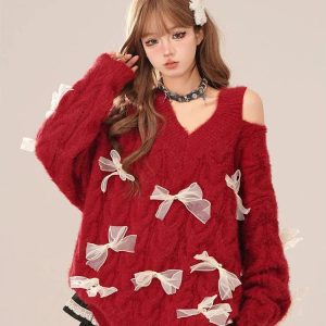 Dreamy Bow-Tied Sweater in Y2K Aesthetic for Cozy Fall Vibes