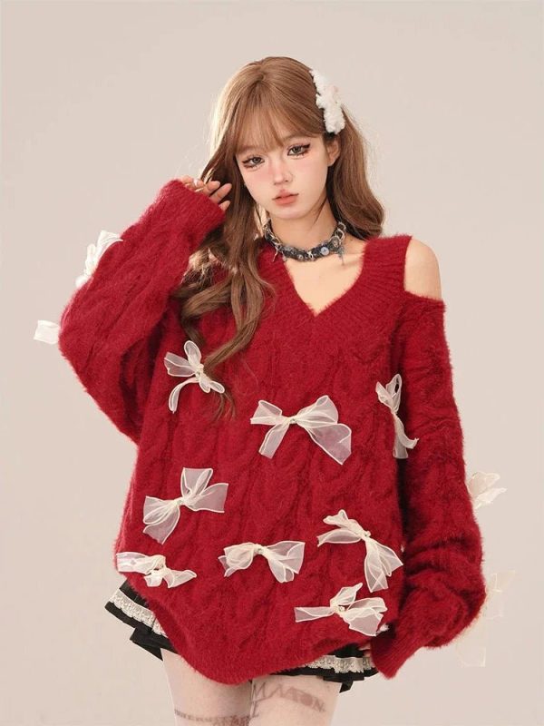 Dreamy Bow-Tied Sweater in Y2K Aesthetic for Cozy Fall Vibes