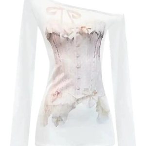 Dreamy Off-Shoulder Corset Top for Y2K Aesthetic and Coquette Style