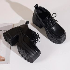 Eclipse Block Heel Boots - Y2K Aesthetic Grunge Style Footwear