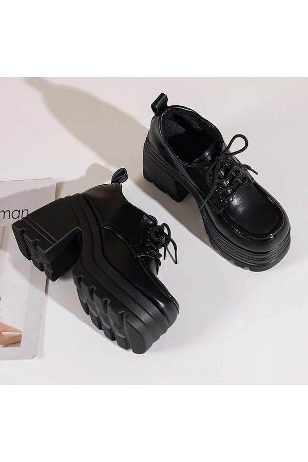 Eclipse Block Heel Boots - Y2K Aesthetic Grunge Style Footwear