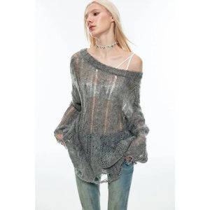 Eclipsed Lace Sweater: Y2K Aesthetic Top for Coquette and Grunge Styles