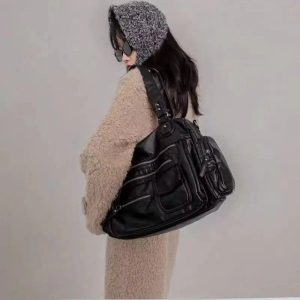 Edgy Multi-Pocket Handbag for Y2K Fashion & Grunge Aesthetic Lovers