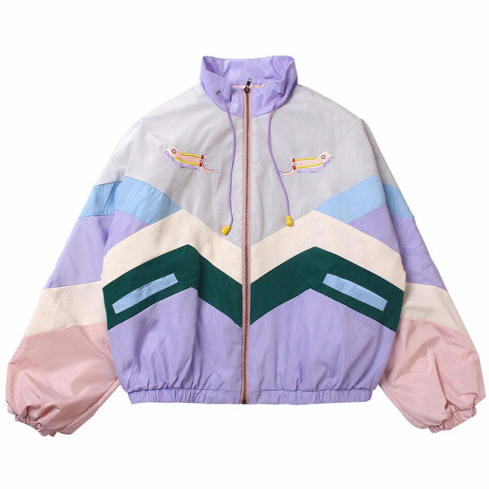 Embroidered Tennis Jacket - Y2K Aesthetic with Coquette Style Flair