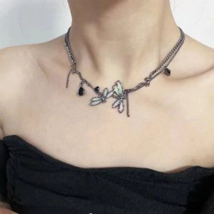 Enchanted Dragonfly Choker - Y2K Gothic Aesthetic Jewelry Piece