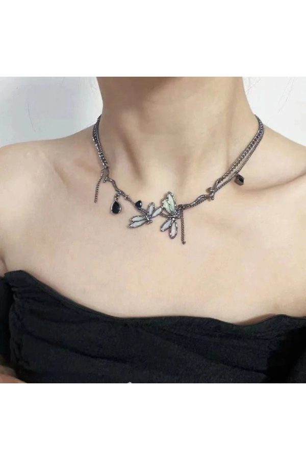 Enchanted Dragonfly Choker - Y2K Gothic Aesthetic Jewelry Piece