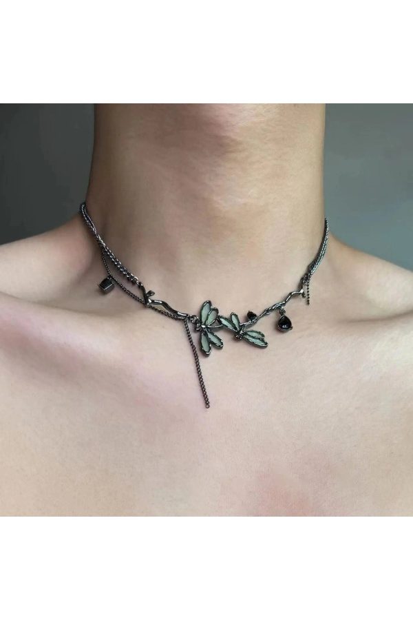 Enchanted Dragonfly Choker - Y2K Gothic Aesthetic Jewelry Piece