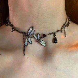 Enchanted Dragonfly Choker - Y2K Gothic Aesthetic Jewelry Piece