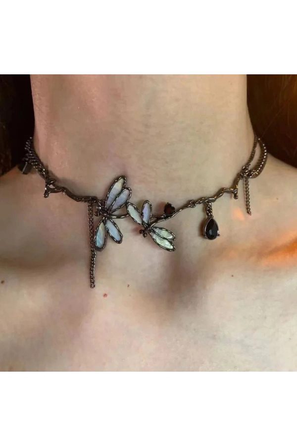 Enchanted Dragonfly Choker - Y2K Gothic Aesthetic Jewelry Piece