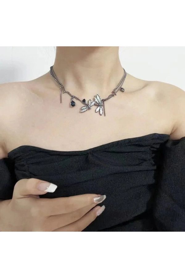 Enchanted Dragonfly Choker - Y2K Gothic Aesthetic Jewelry Piece